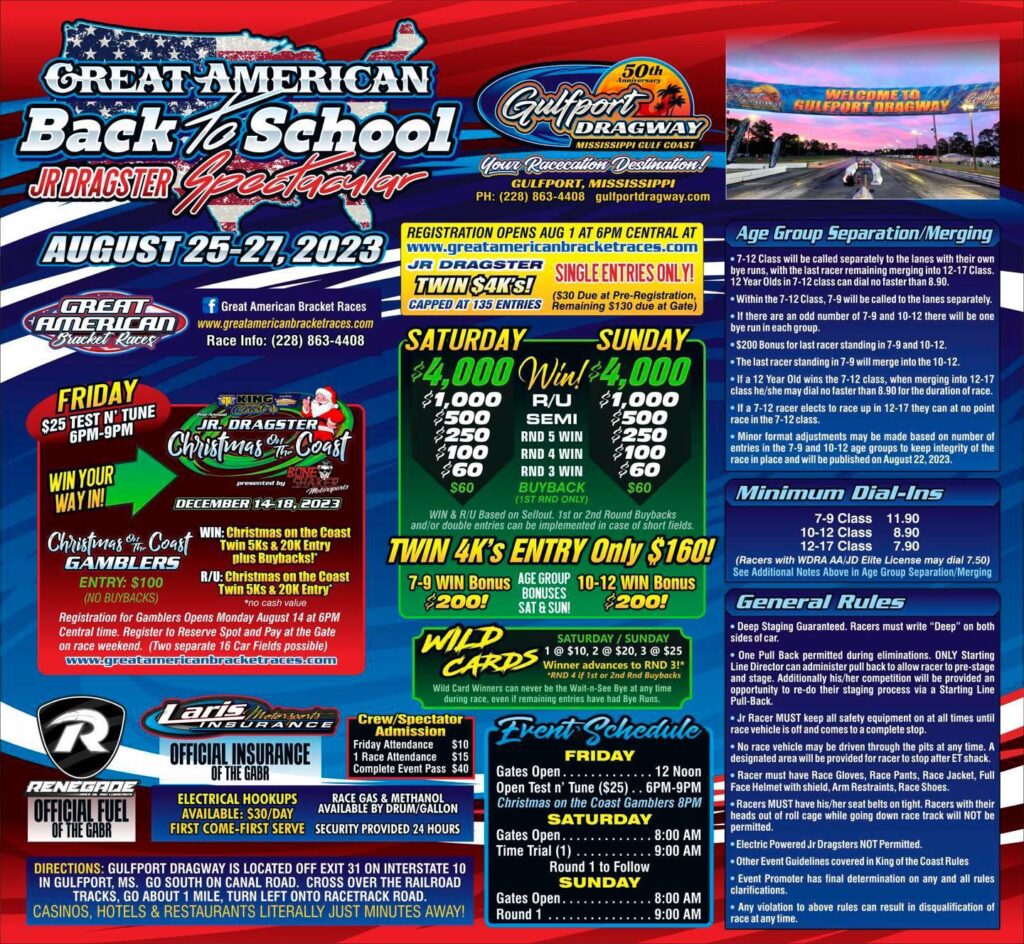 Great American Back to School Jr. Dragster Spectacular- Aug. 25-27 ...