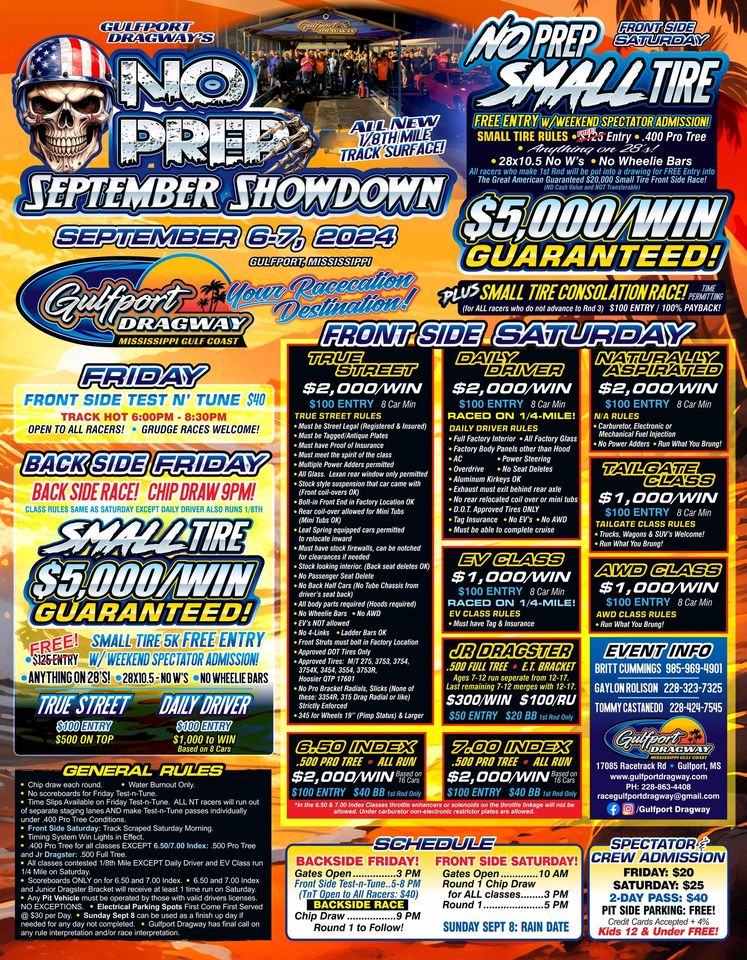 Gulfport Dragway's Inaugural No Prep September Showdown Sept. 6-7 ...